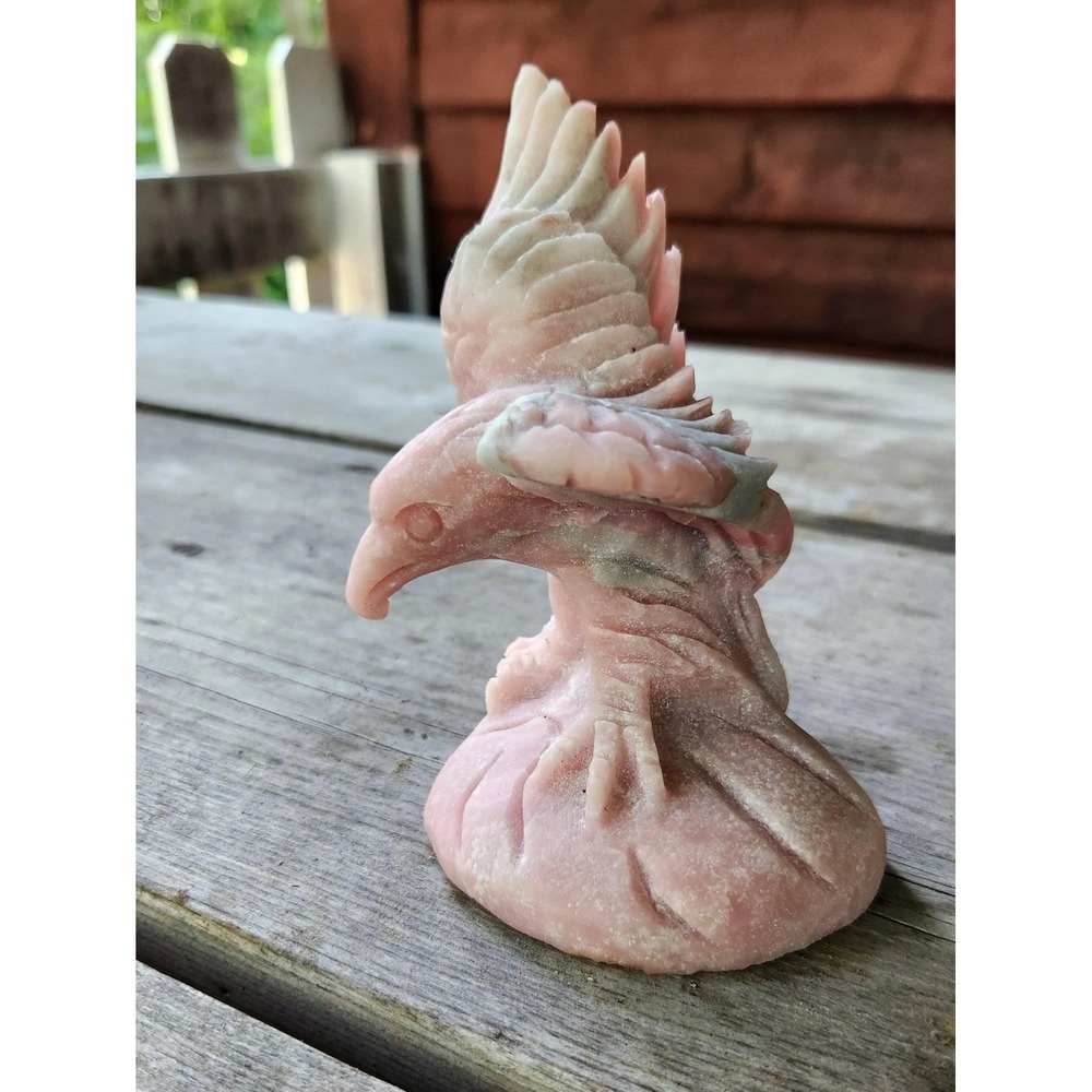 Carved Pink Opal Eagle Statue Peppermint Candy
